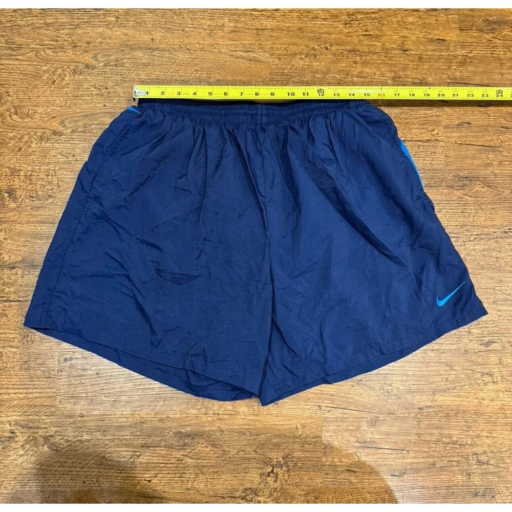 Vintage 90's Nike Blue Big Swoosh Casual Vacation Swim Shorts Trunk 5.5